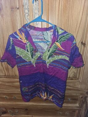 OP Women's Purple and Green Button Down Shirt